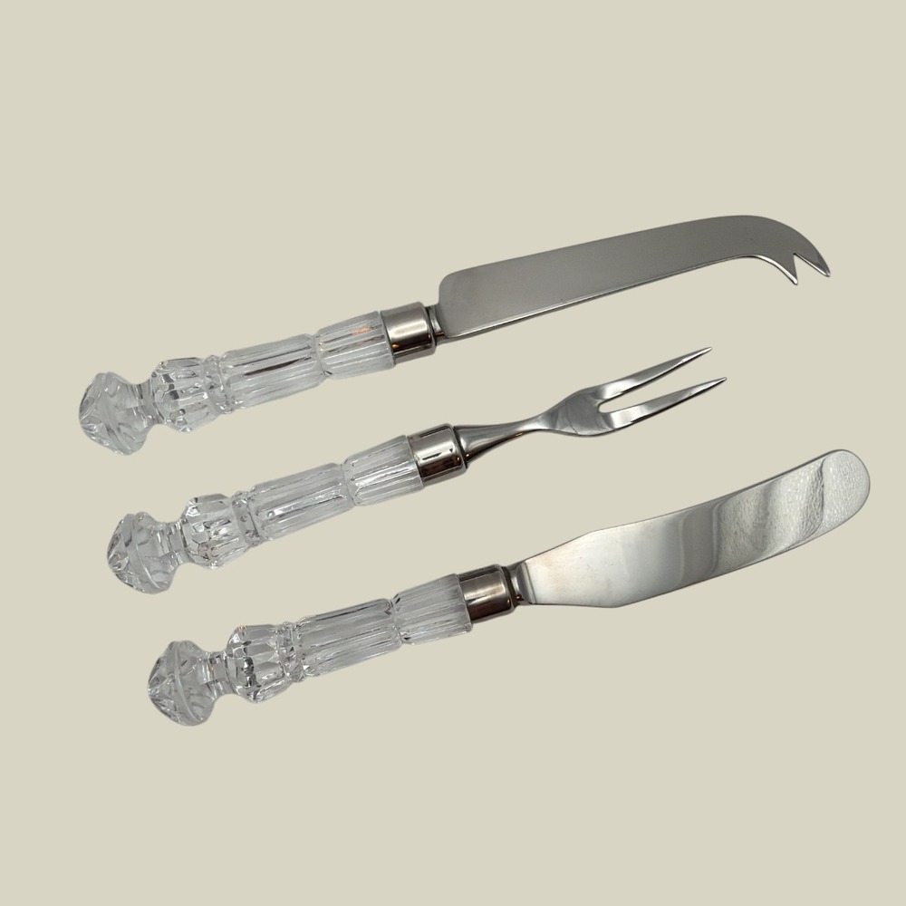 Waterford Clear Crystal Hors D'oeuvres Set Butter Knife, Cheese Fork & Knife EUC